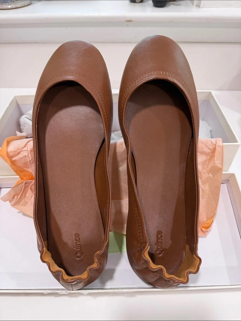 Quince Cognac Italian Leather On-The-Go Ballet Flat size 9
